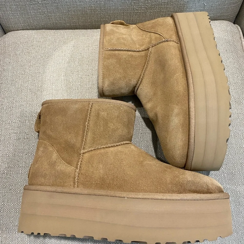 UGG Classic Mini Platform Chestnut Brown Boot Size 9 - Picture 4 of 12